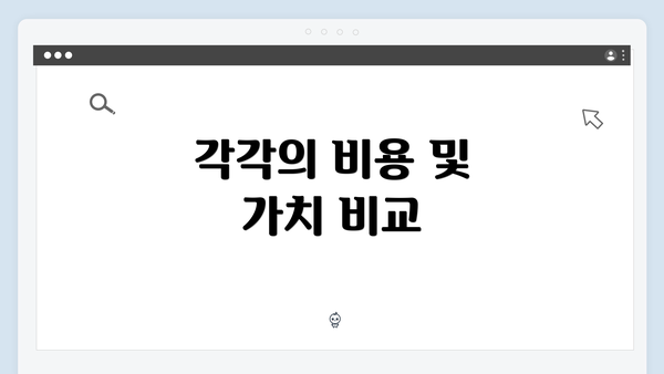 각각의 비용 및 가치 비교