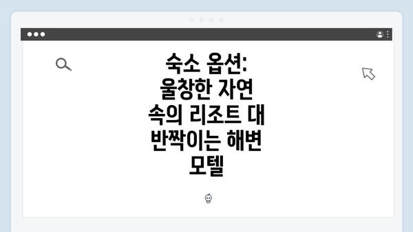 숙소 옵션: 울창한 자연 속의 리조트 대 반짝이는 해변 모텔
