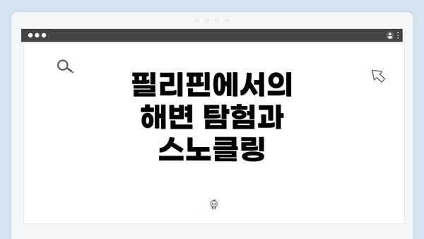 필리핀에서의 해변 탐험과 스노클링