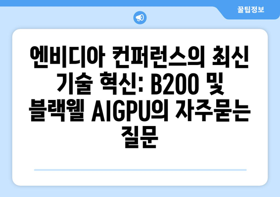 엔비디아 컨퍼런스의 최신 기술 혁신: B200 및 블랙웰 AIGPU