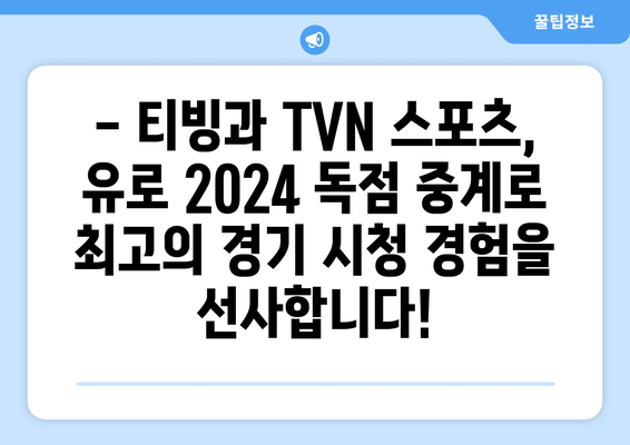 스포티비 중계 없는 유로2024: 티빙/TVN 스포츠 단독 중계