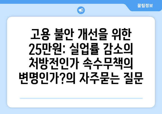 고용 불안 개선을 위한 25만원: 실업률 감소의 처방전인가 속수무책의 변명인가?