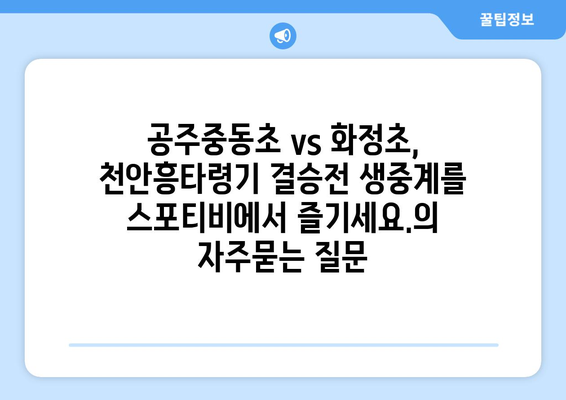 공주중동초 vs 화정초, 천안흥타령기 결승전 생중계를 스포티비에서 즐기세요.