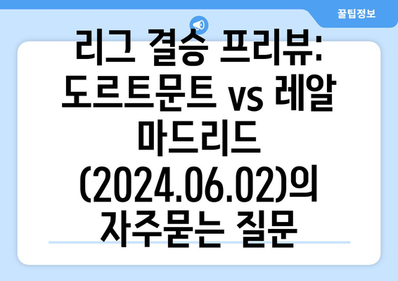 리그 결승 프리뷰: 도르트문트 vs 레알 마드리드 (2024.06.02)