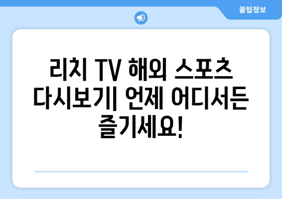 바로 가기: 리치 TV 해외 스포츠 무료 중계 다시 보기