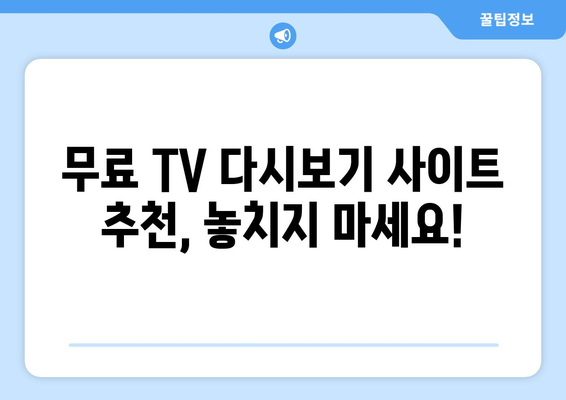 무료 TV 다시보기: 누누티비 대체 가능한 사이트