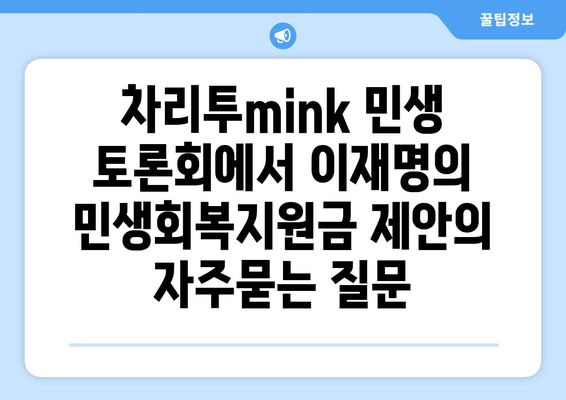 차리투mink 민생 토론회에서 이재명의 민생회복지원금 제안