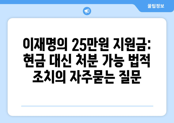 이재명의 25만원 지원금: 현금 대신 처분 가능 법적 조치