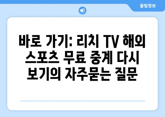 바로 가기: 리치 TV 해외 스포츠 무료 중계 다시 보기