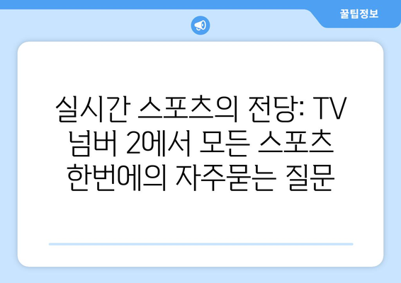 실시간 스포츠의 전당: TV 넘버 2에서 모든 스포츠 한번에