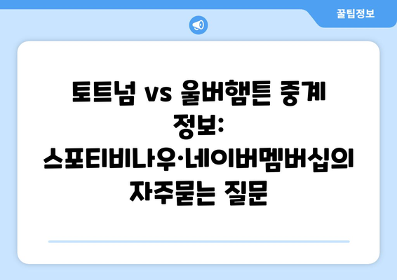 토트넘 vs 울버햄튼 중계 정보: 스포티비나우·네이버멤버십