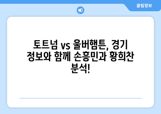 토트넘 vs 울버햄튼, 손흥민과 황희찬이 등장하는 프리미어리그 중계 정보