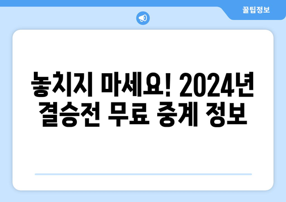 2024년 8강, 4강, 결승전 우승상금 및 무료 중계 정보