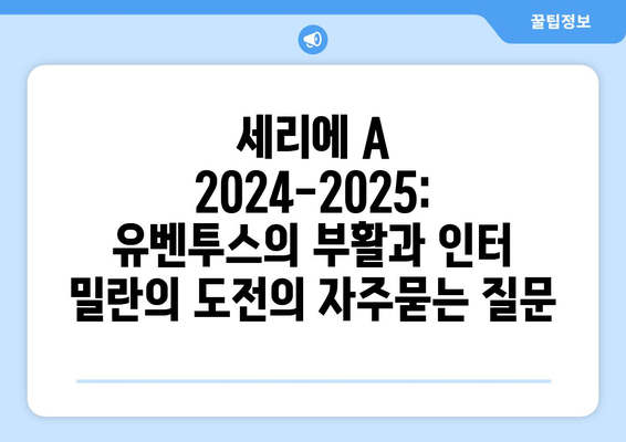 세리에 A 2024-2025: 유벤투스의 부활과 인터 밀란의 도전