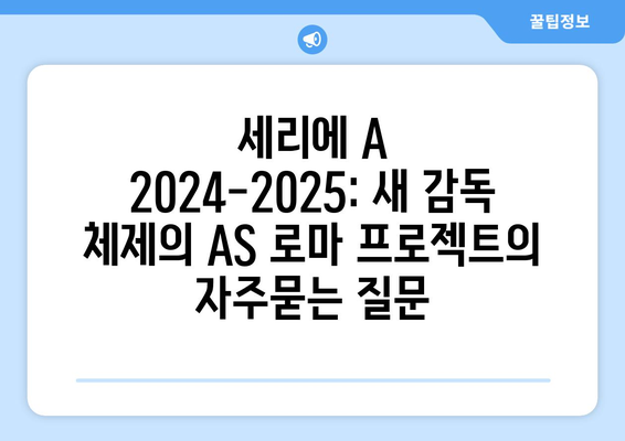 세리에 A 2024-2025: 새 감독 체제의 AS 로마 프로젝트