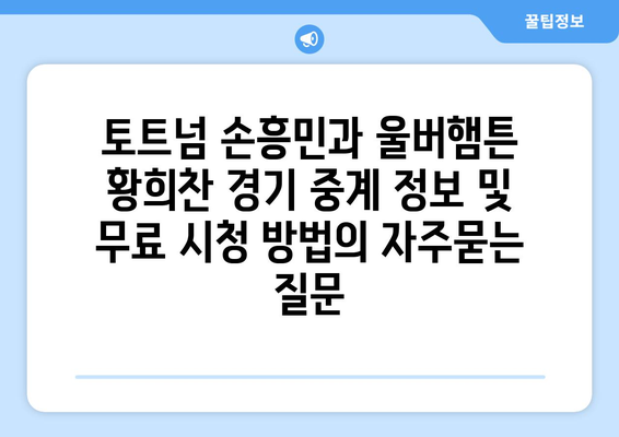 토트넘 손흥민과 울버햄튼 황희찬 경기 중계 정보 및 무료 시청 방법