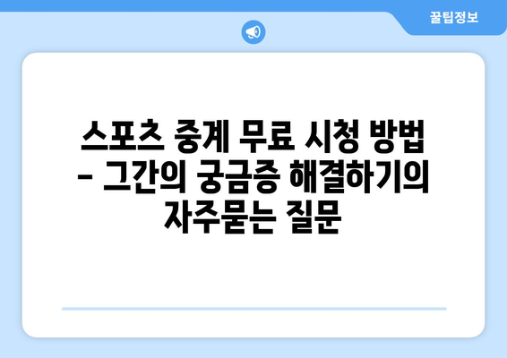 스포츠 중계 무료 시청 방법 - 그간의 궁금증 해결하기