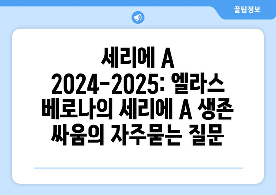 세리에 A 2024-2025: 엘라스 베로나의 세리에 A 생존 싸움