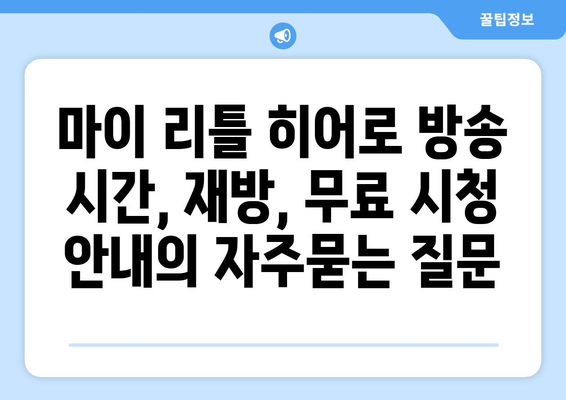 마이 리틀 히어로 방송 시간, 재방, 무료 시청 안내