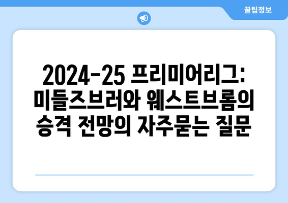 2024-25 프리미어리그: 미들즈브러와 웨스트브롬의 승격 전망