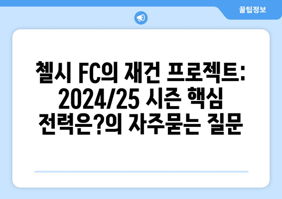 첼시 FC의 재건 프로젝트: 2024/25 시즌 핵심 전력은?