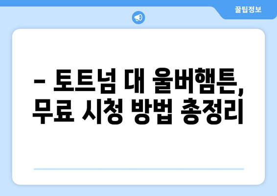 토트넘과 울버햄튼 리그 경기 중계 일정과 무료 시청 방법