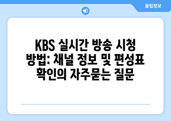 KBS 실시간 방송 시청 방법: 채널 정보 및 편성표 확인