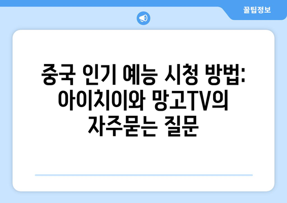 중국 인기 예능 시청 방법: 아이치이와 망고TV