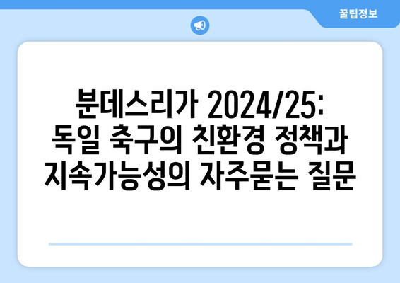 분데스리가 2024/25: 독일 축구의 친환경 정책과 지속가능성