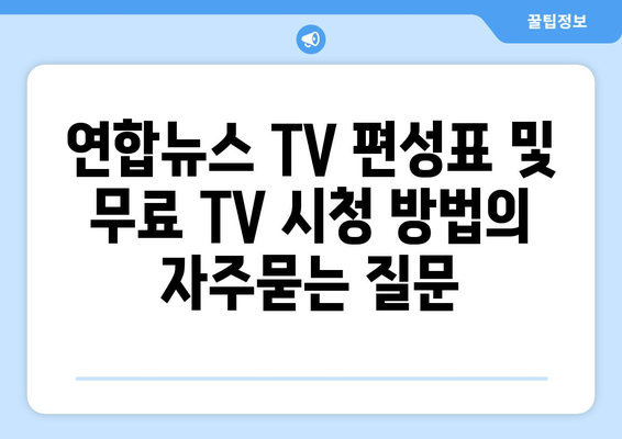 연합뉴스 TV 편성표 및 무료 TV 시청 방법