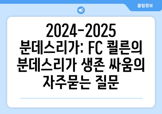 2024-2025 분데스리가: FC 쾰른의 분데스리가 생존 싸움