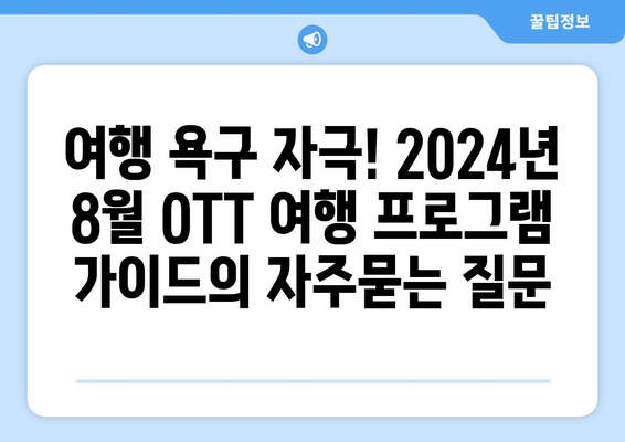 여행 욕구 자극! 2024년 8월 OTT 여행 프로그램 가이드