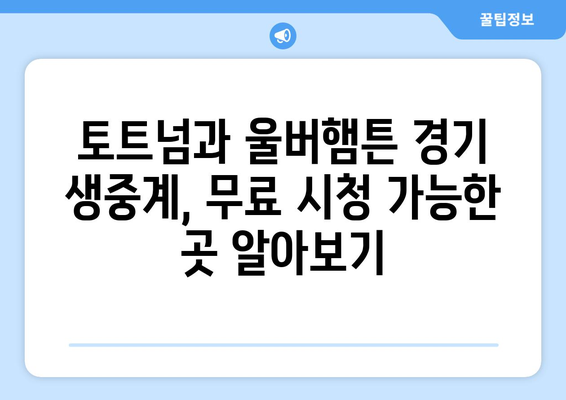 토트넘과 울버햄튼 프리미어리그 중계 무료 시청하기