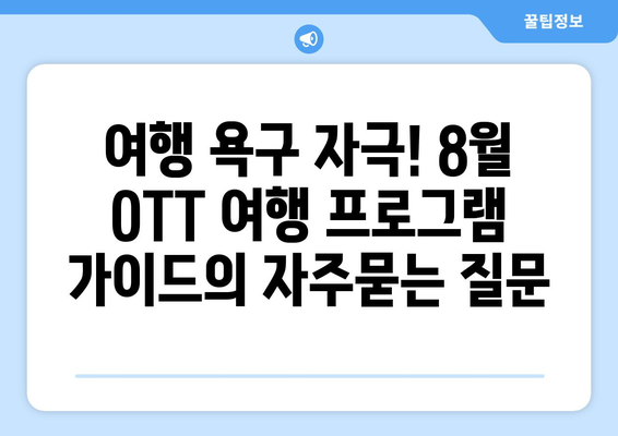 여행 욕구 자극! 8월 OTT 여행 프로그램 가이드