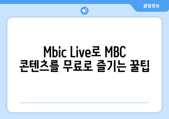 MBC 콘텐츠 무료 시청 꿀팁: Mbic Live 사용 가이드