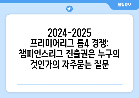 2024-2025 프리미어리그 톱4 경쟁: 챔피언스리그 진출권은 누구의 것인가