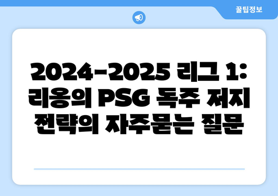 2024-2025 리그 1: 리옹의 PSG 독주 저지 전략