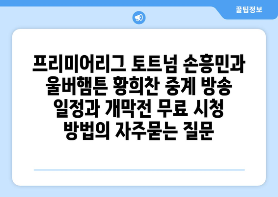 프리미어리그 토트넘 손흥민과 울버햄튼 황희찬 중계 방송 일정과 개막전 무료 시청 방법