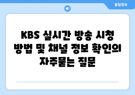 KBS 실시간 방송 시청 방법 및 채널 정보 확인