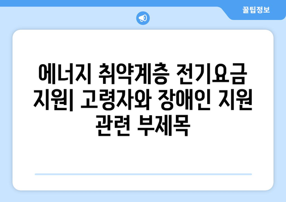 에너지 취약계층 전기요금 지원: 고령자와 장애인 지원