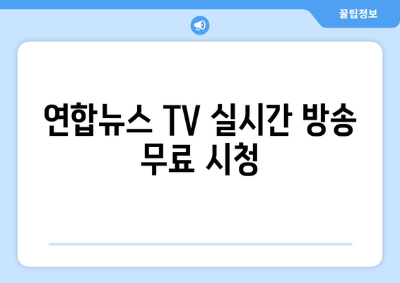 연합뉴스 TV 편성표 및 무료 TV 시청 방법