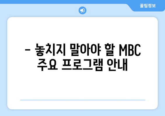 MBC 온에어 실시간 방송 및 예능-드라마 무료 시청 안내