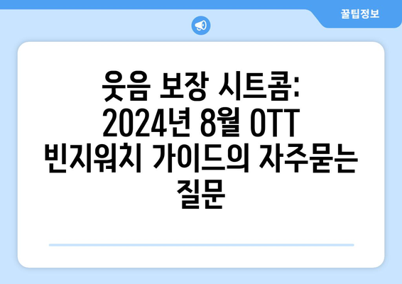 웃음 보장 시트콤: 2024년 8월 OTT 빈지워치 가이드