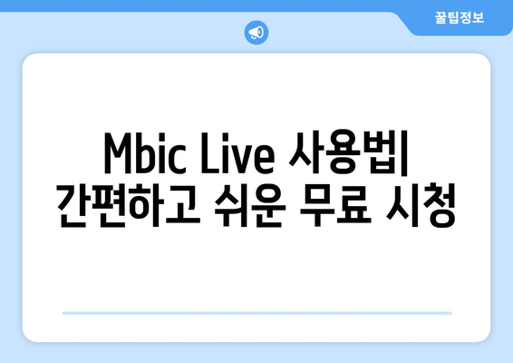 MBC 콘텐츠 무료 시청 꿀팁: Mbic Live 사용 가이드