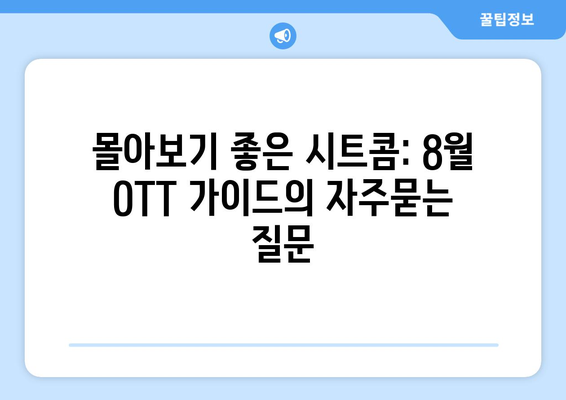 몰아보기 좋은 시트콤: 8월 OTT 가이드