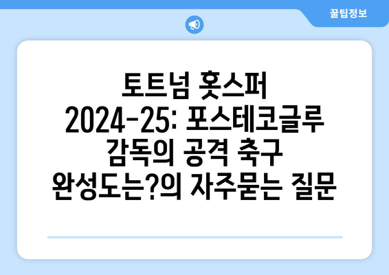 토트넘 홋스퍼 2024-25: 포스테코글루 감독의 공격 축구 완성도는?