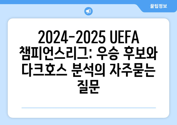 2024-2025 UEFA 챔피언스리그: 우승 후보와 다크호스 분석