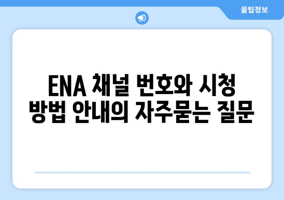 ENA 채널 번호와 시청 방법 안내