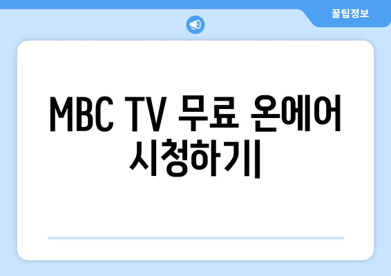 MBC TV 무료 온에어 시청하기