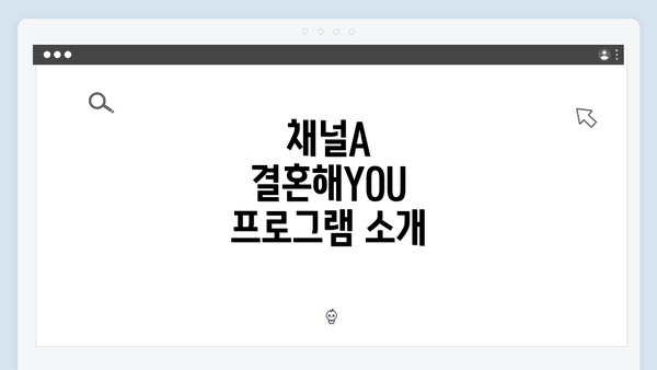 채널A 결혼해YOU 프로그램 소개